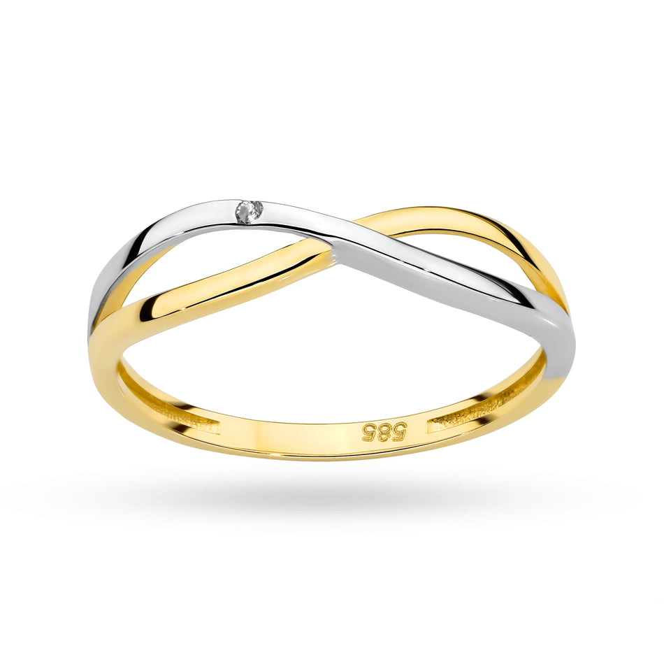 Dvoubarevný zlatý proplétaný prsten se zirkony