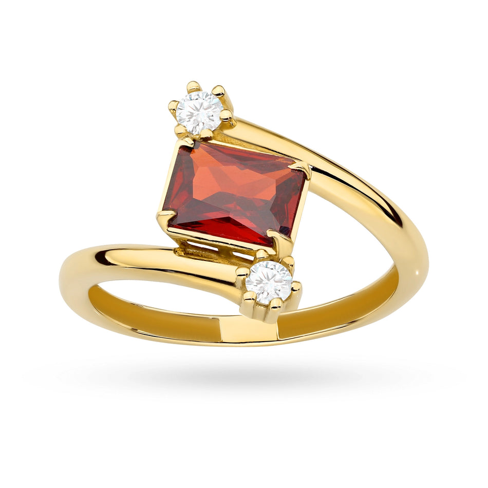Gold Ring with Red Zirconia