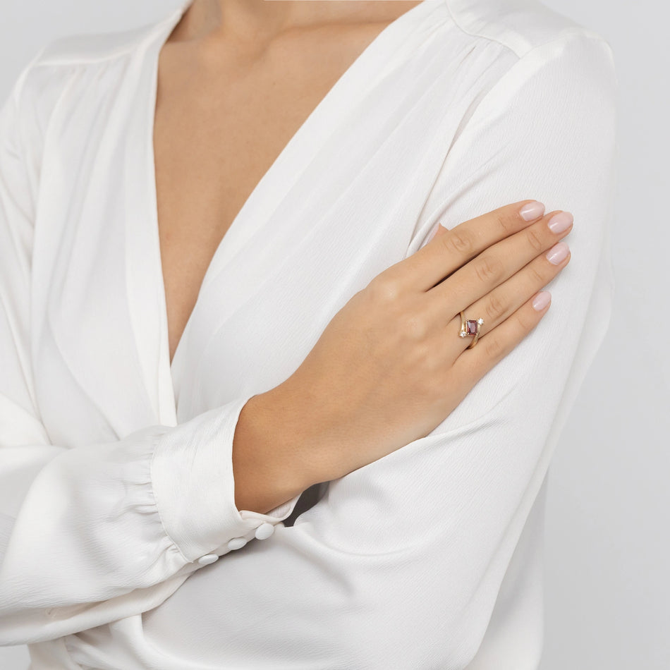 Gold Ring with Red Zirconia