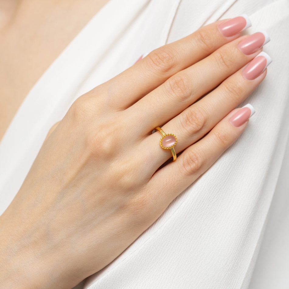 Gold-plated Silver Ring with Pink Quartz