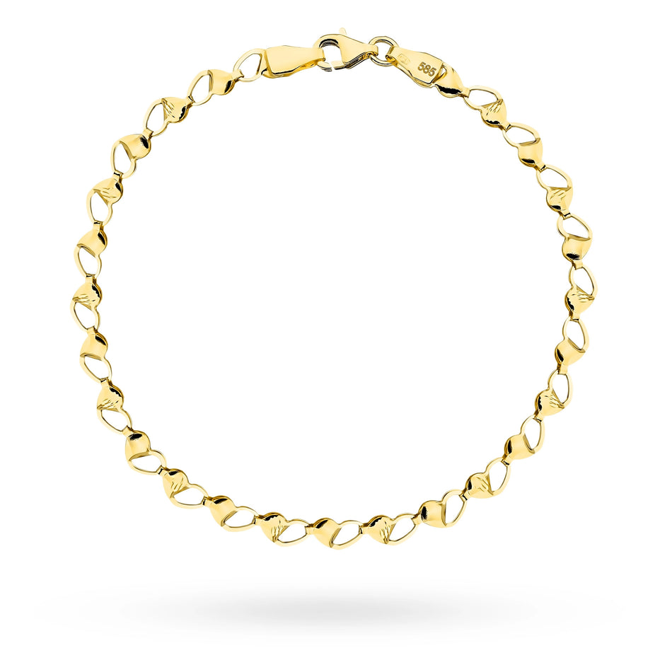 Gold Segmented Bracelet with Hearts