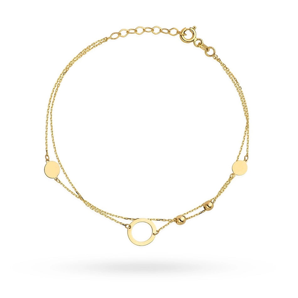 Zlatý náramek s kruhy a korálky