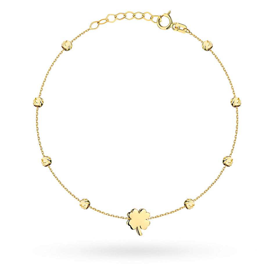 Zlatý náramok s ďatelinou a korálkami