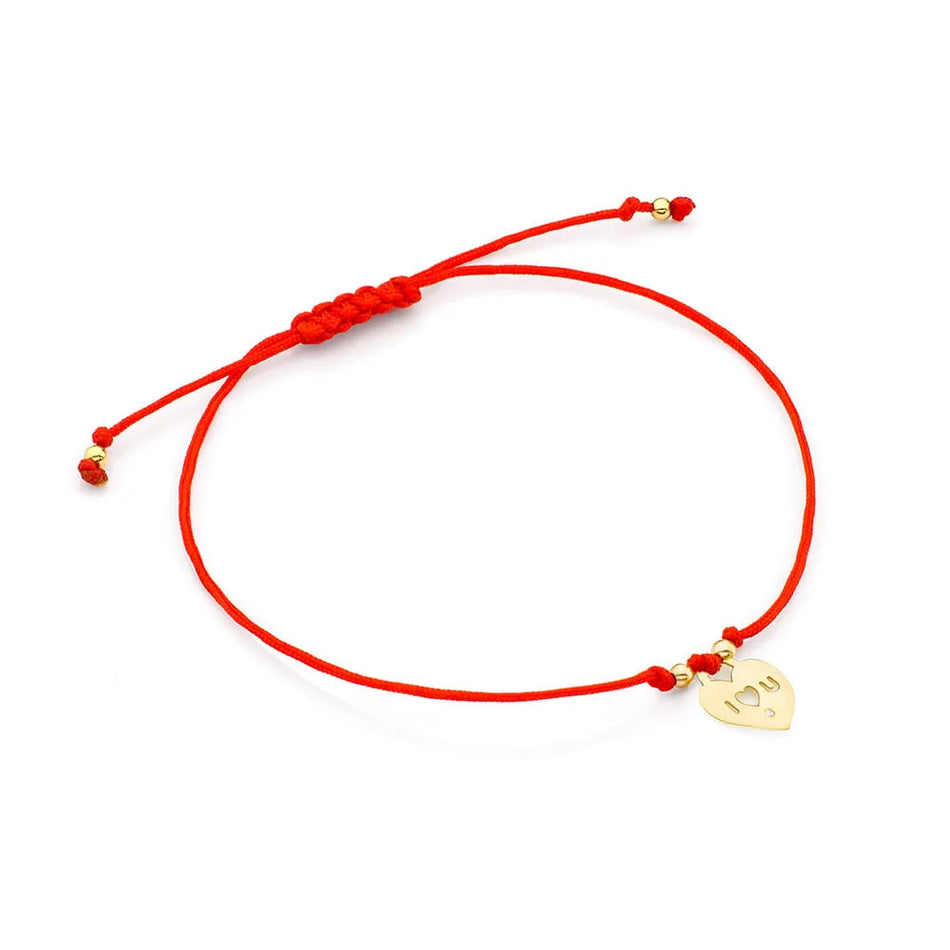 Goldarmband mit Diamant-Herz "Ich liebe dich" rotes Band