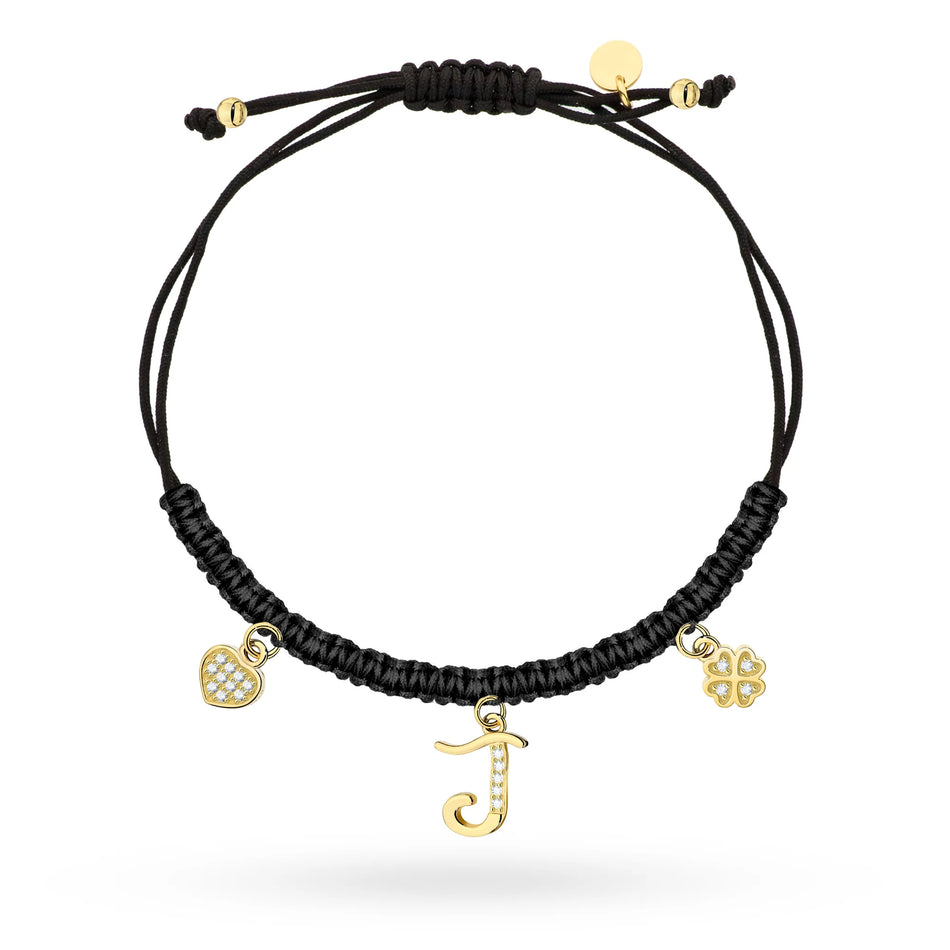 Pozlátený strieborný náramok so zirkónmi Písmeno J