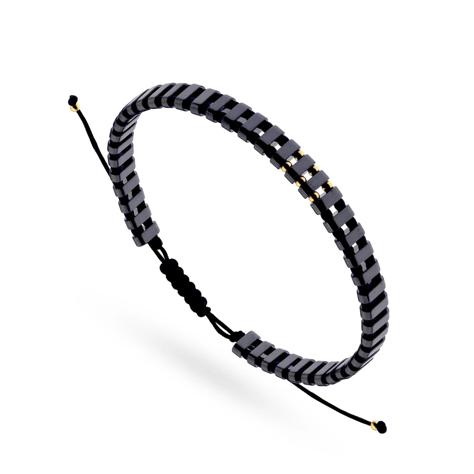 Pánský zlatý náramek s hematitovými korálky 6.0mm