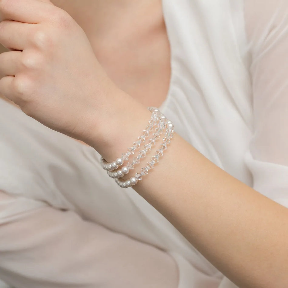 Klasický svatební stříbrný perlový náramek