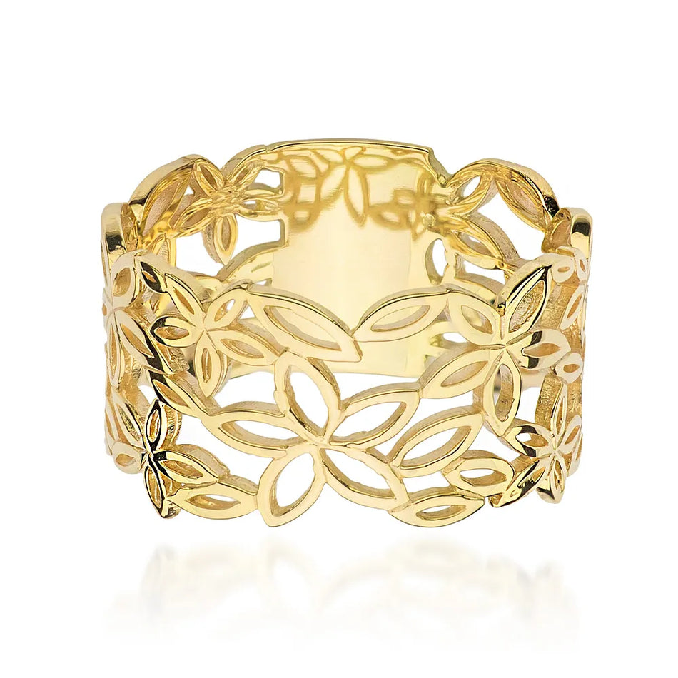 Goldring mit durchbrochenen Blumen