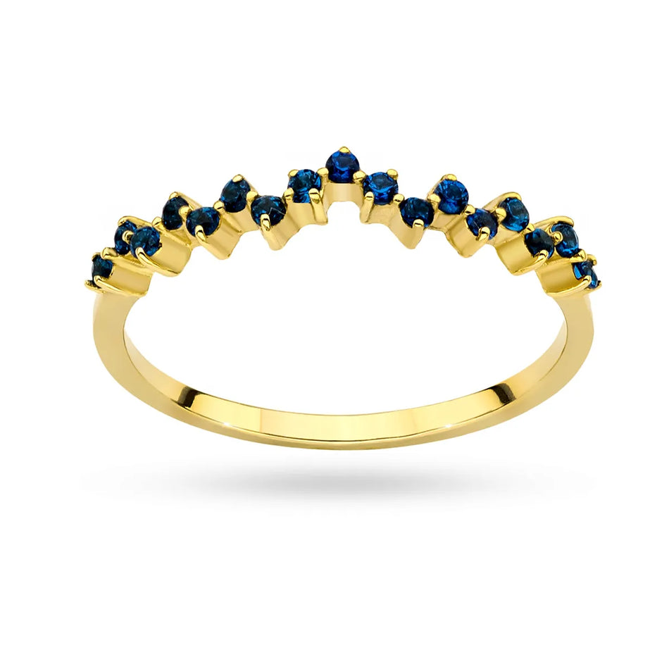Gold Ring with Dark Blue Zirconia Zigzag