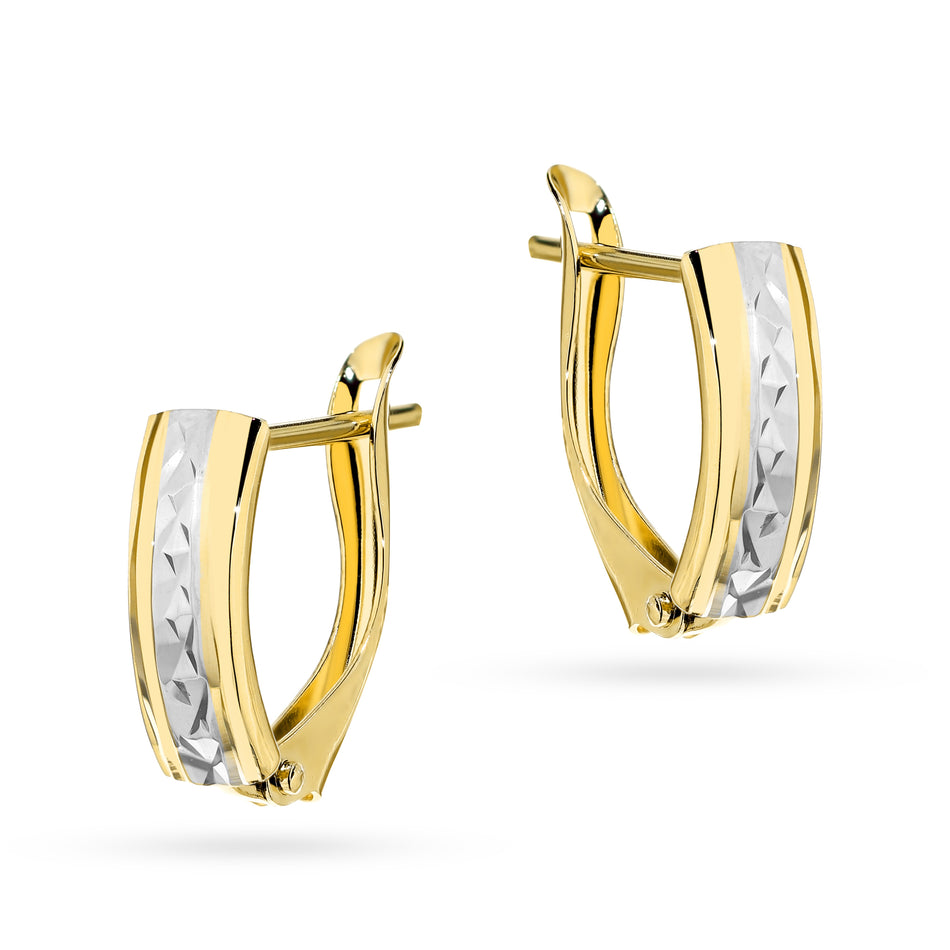 Two-color Gold Earrings with English Clasp Rectangular