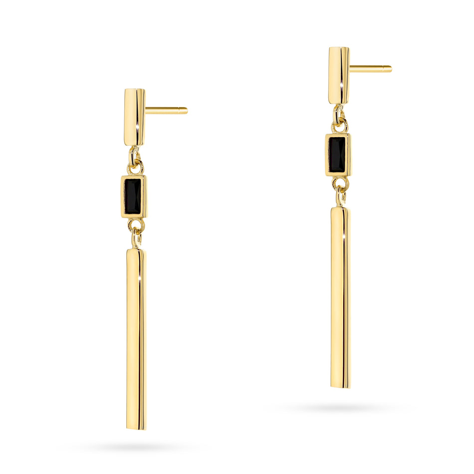 Zlaté puzety náušnice s černým kamenem