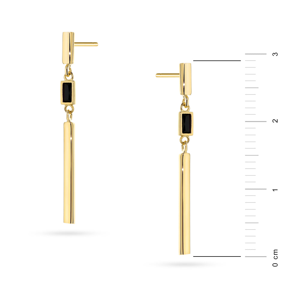 Zlaté puzety náušnice s černým kamenem
