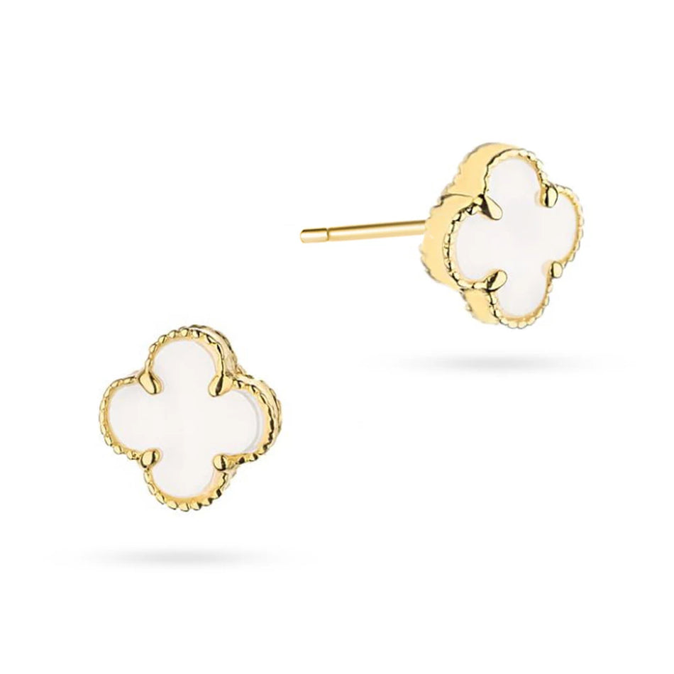 Gold Stud Earrings Lucky Clovers