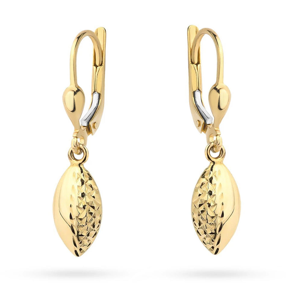 Gold Earrings with English Clasp Oval Leaf