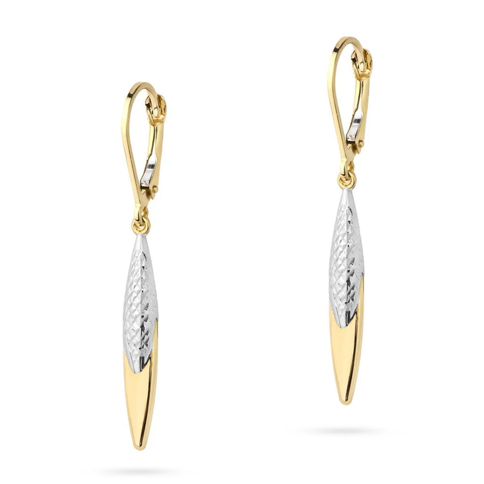 Two-color Gold Earrings with English Clasp Teardrops