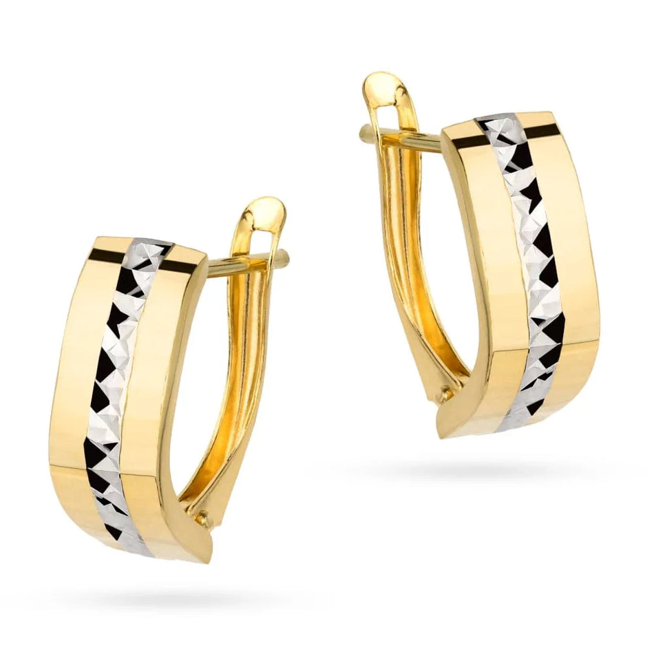 Two-color Gold Earrings with English Clasp Rectangular
