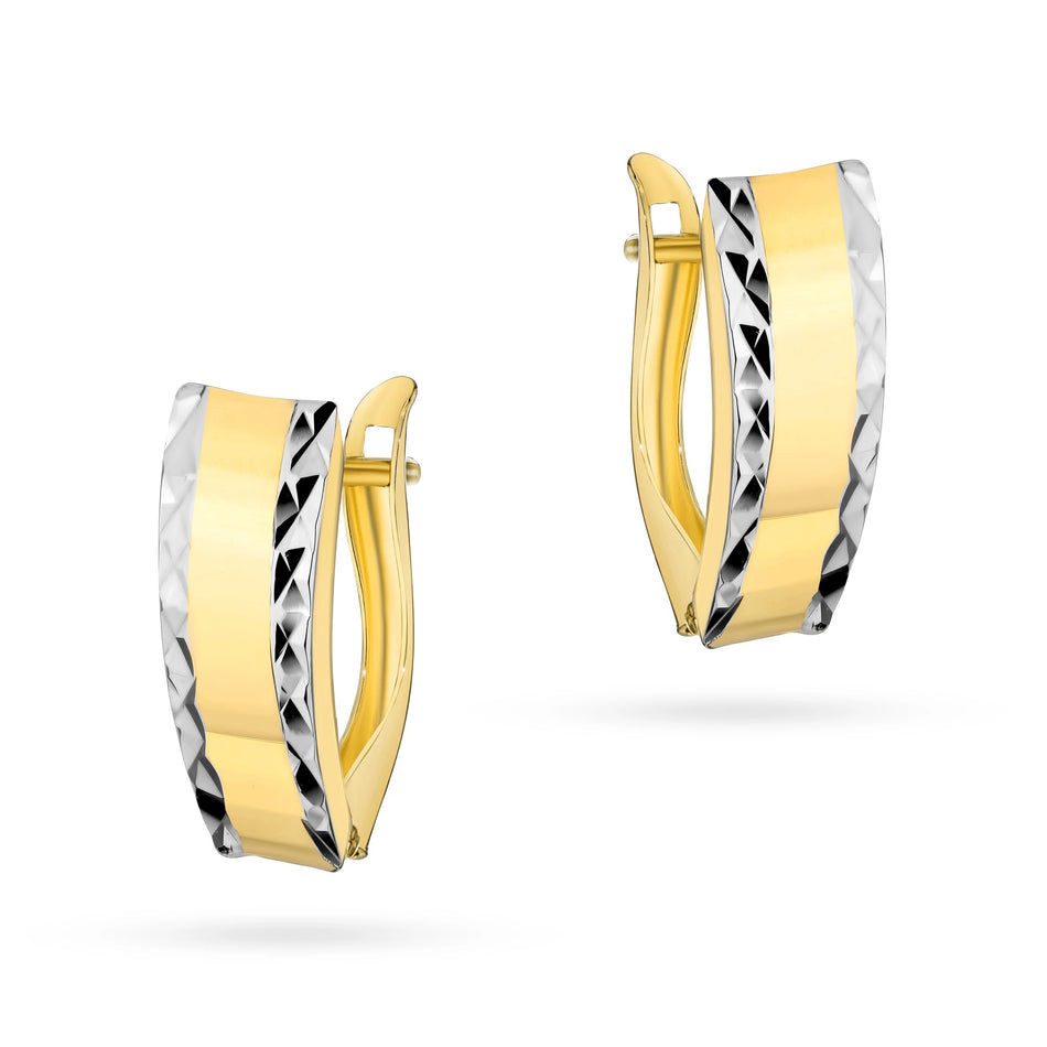 Two-color Gold Earrings with English Clasp Rectangular