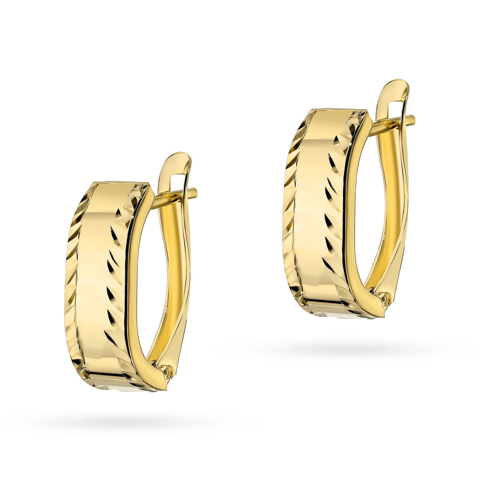 Gold Earrings with English Clasp Rectangular