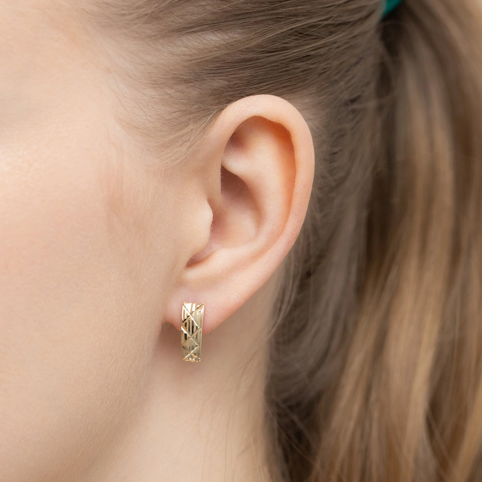 Gold Earrings with English Clasp Rectangular