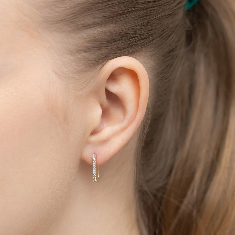 Gold Earrings with English Clasp with Zirconia Rectangular