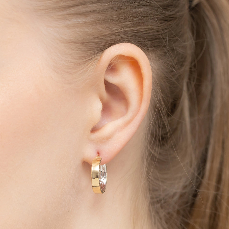 Dvoubarevné zlaté kruhové zasouvací náušnice