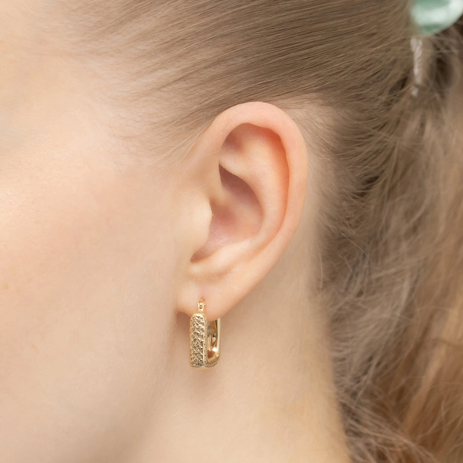 Zlaté kruhové zasouvací náušnice obdélníky