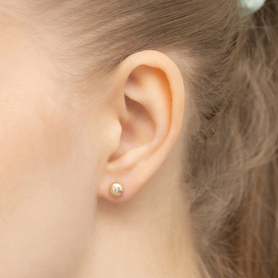 Gold Stud Earrings Half-Beads