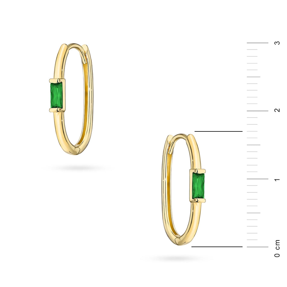 Gold Earrings with English Clasp Green Zirconia