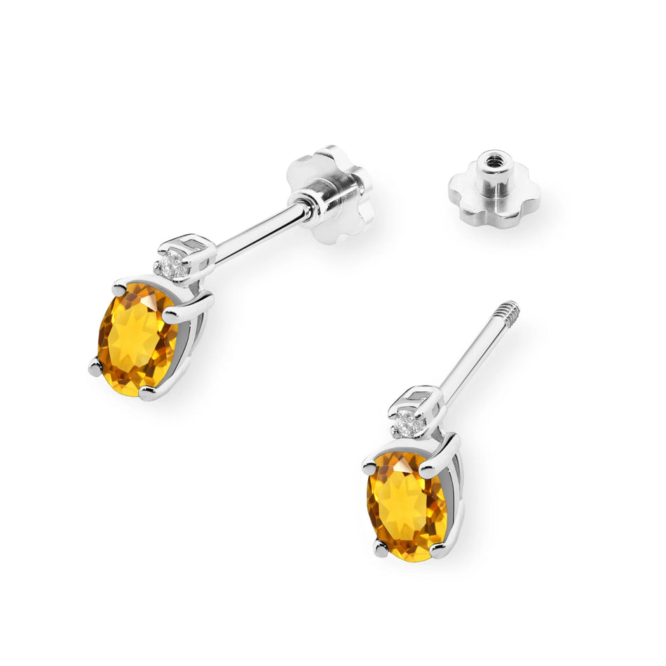 Goldohrringe mit 0,60 ct Citrin und 0,029 ct Diamanten