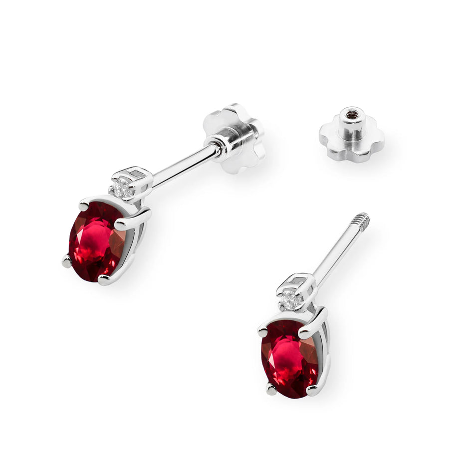 Gold Earrings with 0.60ct Ruby and 0.029ct Diamonds