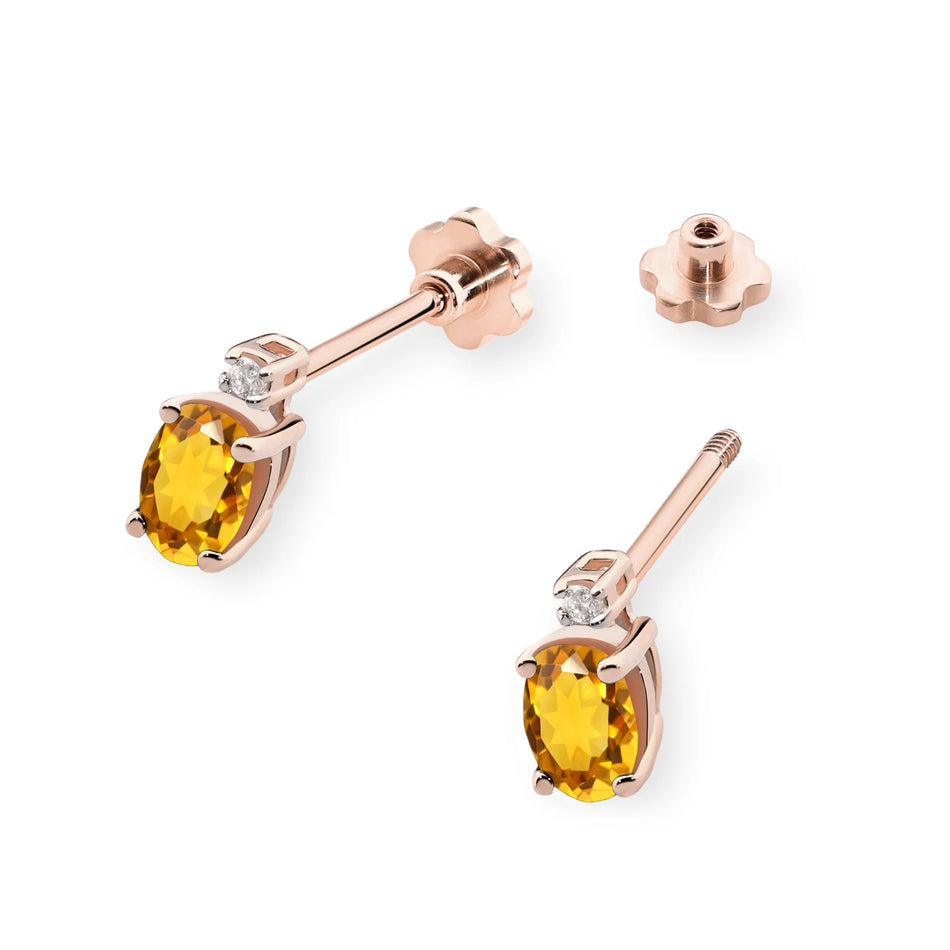 Goldohrringe mit 0,60 ct Citrin und 0,029 ct Diamanten
