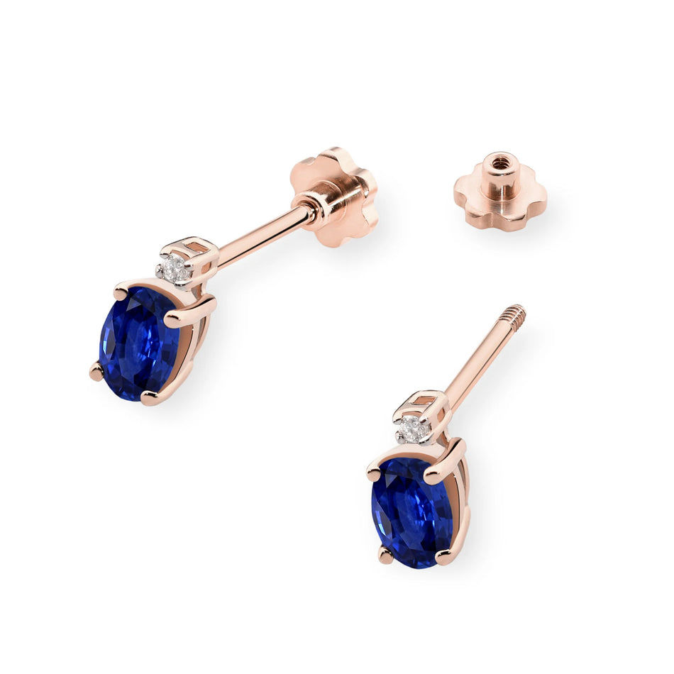 Gold Earrings with 0.70ct Sapphire and 0.029ct Diamonds