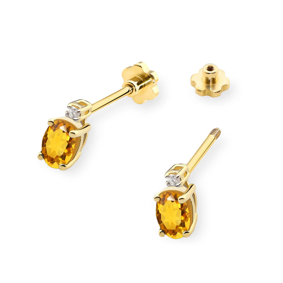 Goldohrringe mit 0,60 ct Citrin und 0,029 ct Diamanten