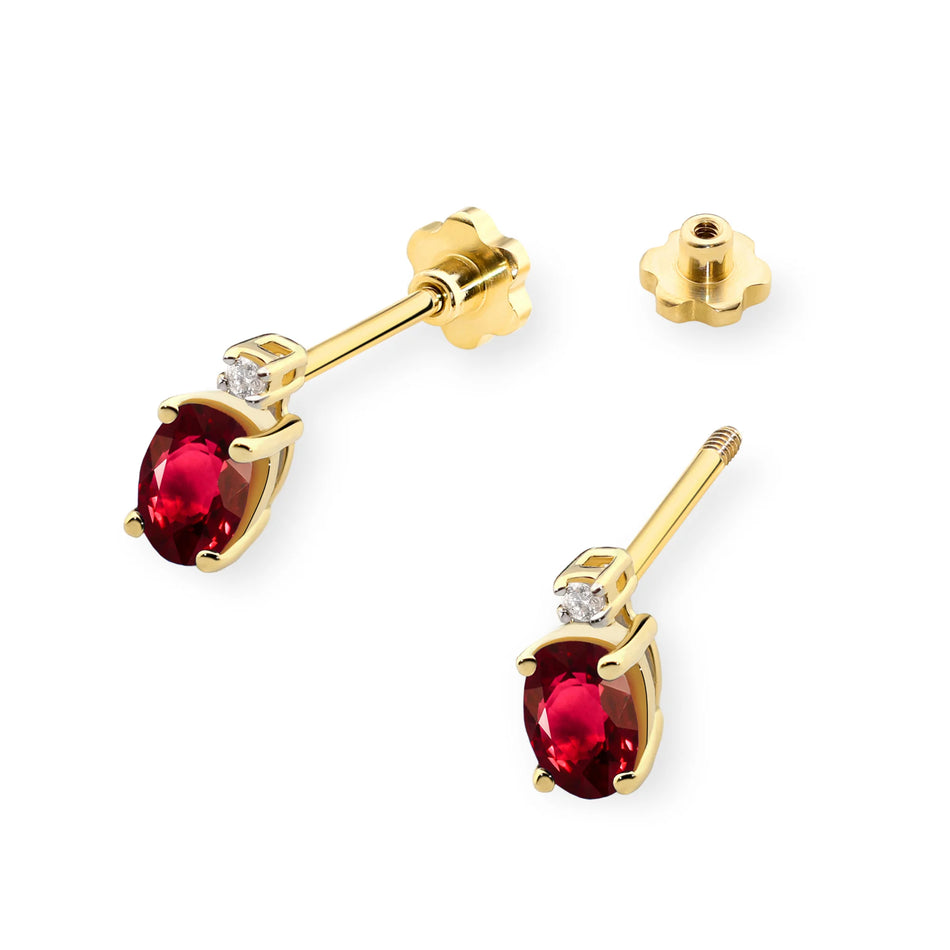 Gold Earrings with 0.60ct Ruby and 0.029ct Diamonds