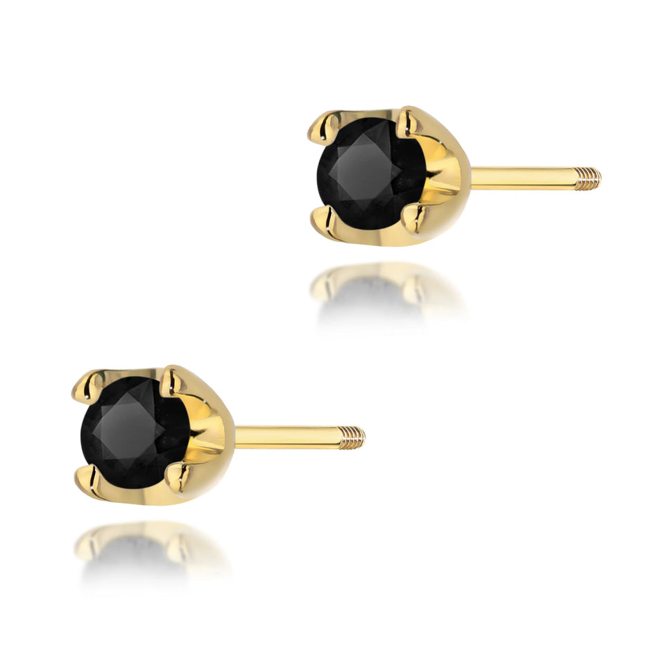 Gold Earrings with 2 x 0.12ct Black diamonds