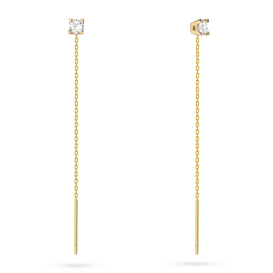 Gold Pull-Through Earrings with Zirconia Geometric