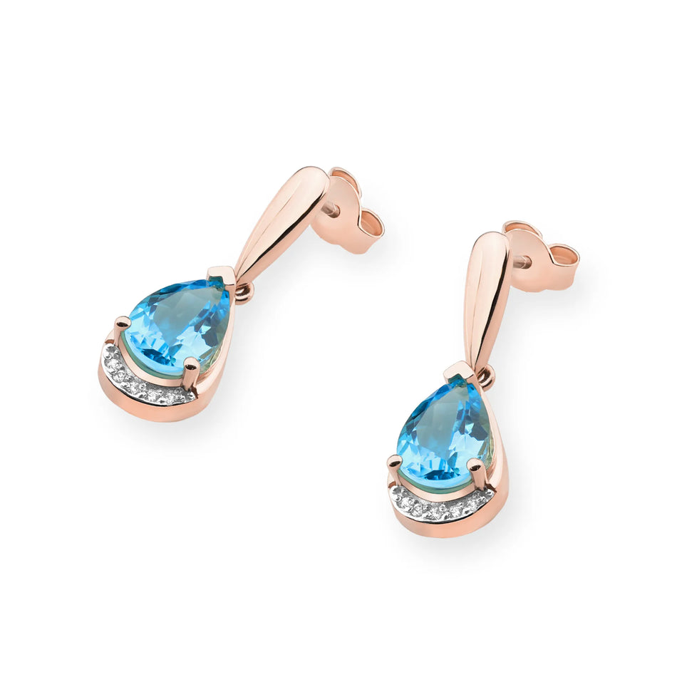 Zlaté náušnice s topásmi 1,40 ct a diamantmi 0,05 ct