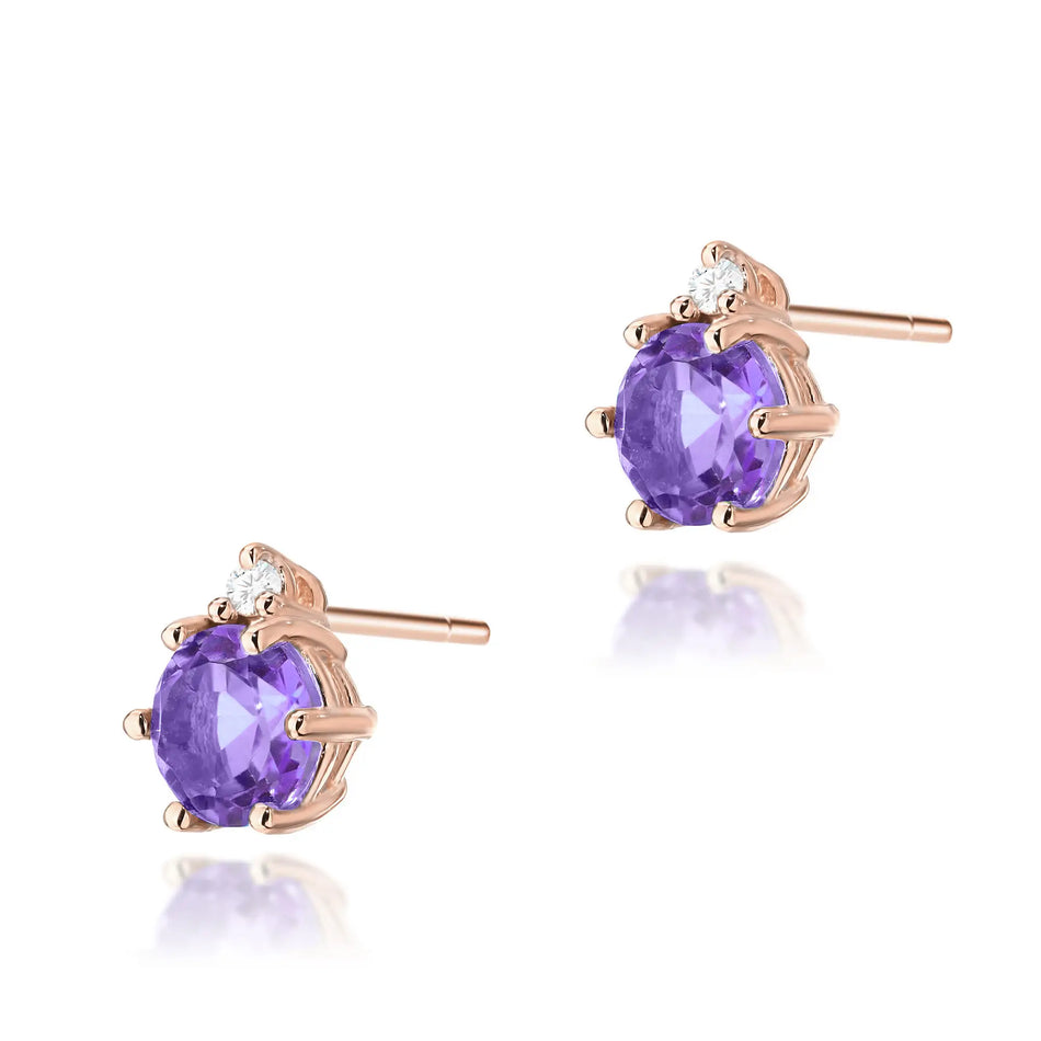 Gold Earrings with 0.50ct Amethysts and 0.029ct Diamonds