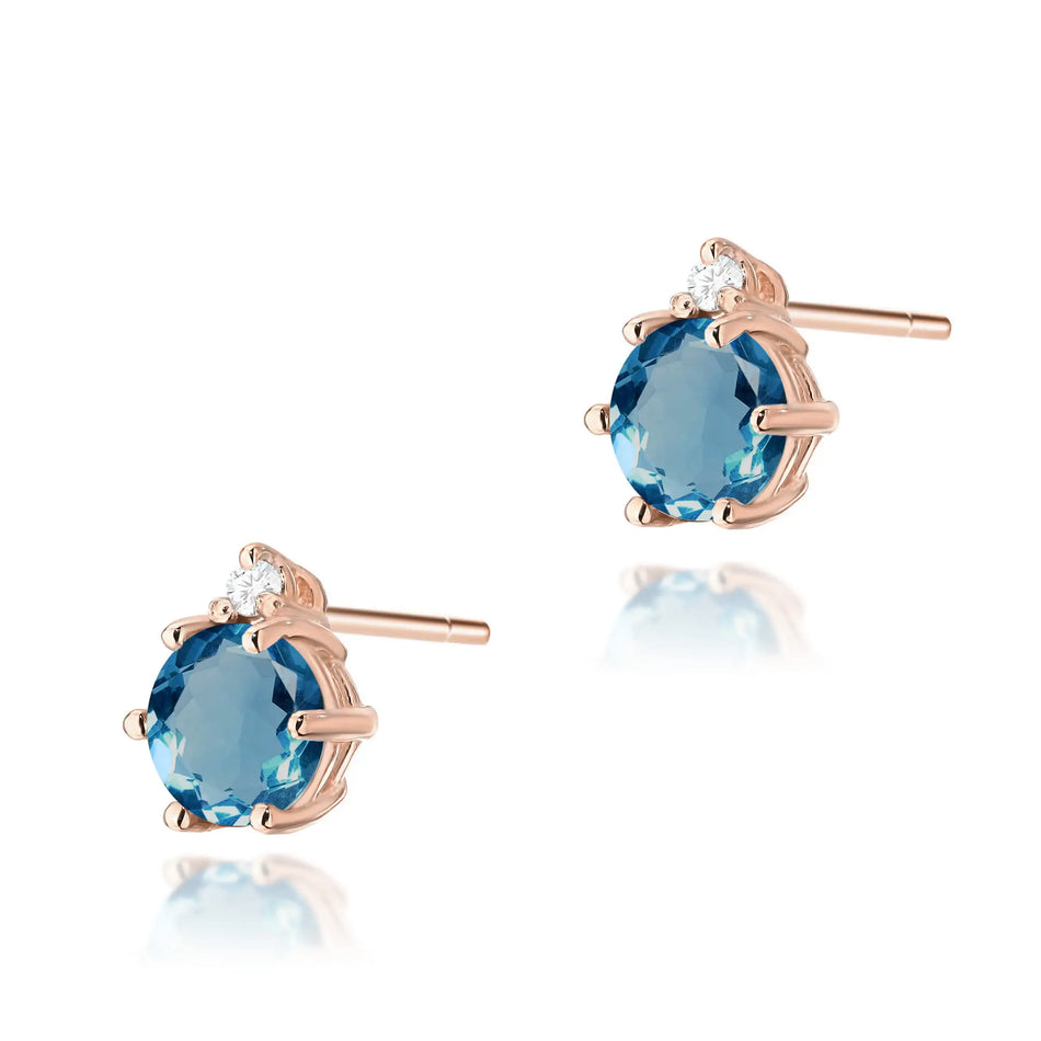 Gold Earrings with 0.50ct London Blue Topazes and 0.029ct Diamonds