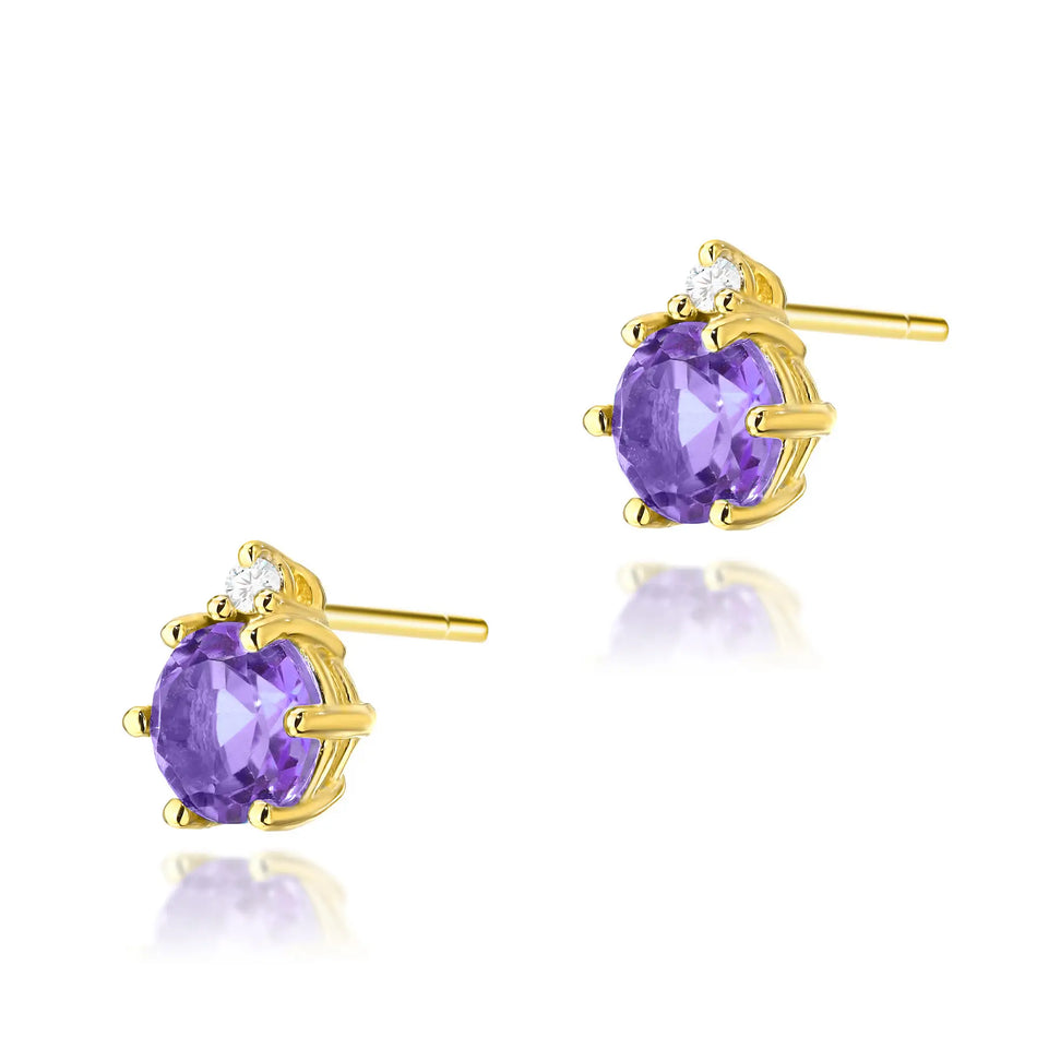Gold Earrings with 0.50ct Amethysts and 0.029ct Diamonds