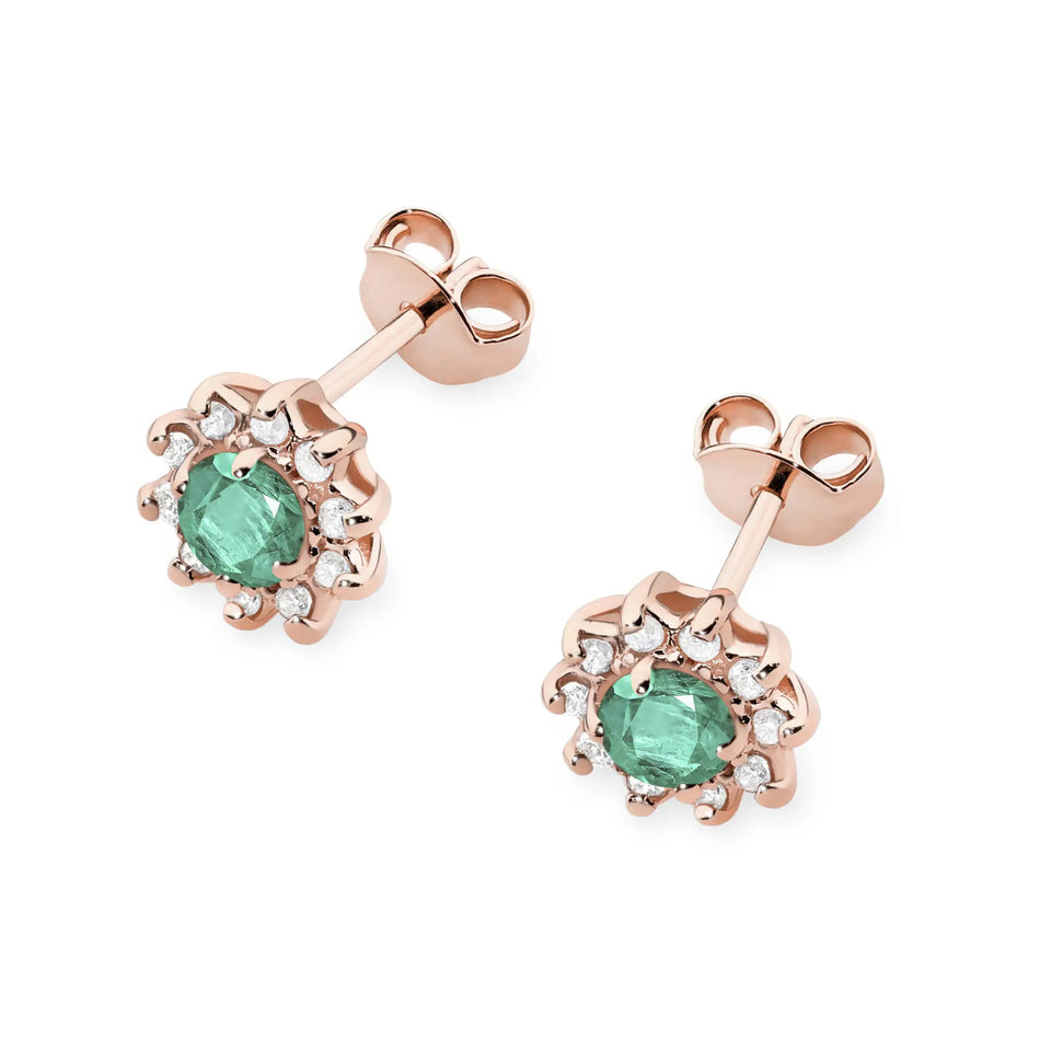 Gold Earrings with 0.15ct Emeralds and 0.172ct Diamonds
