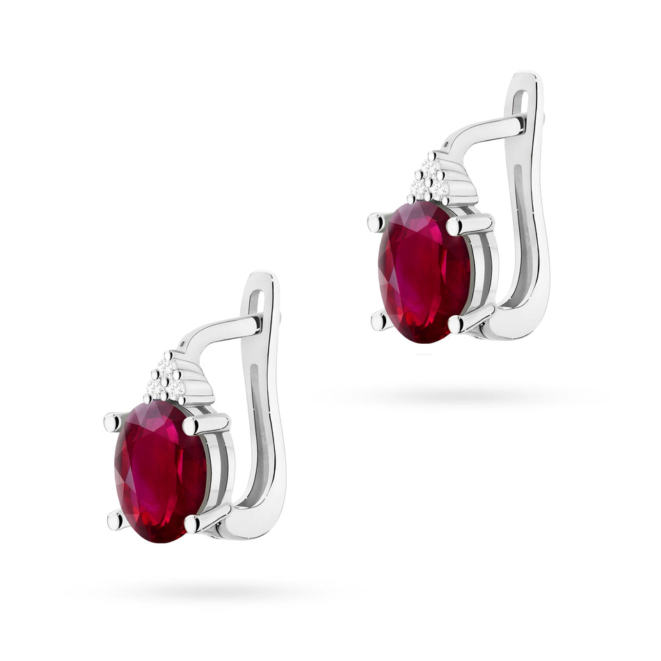 Gold Earrings with 1.00ct Rubies and 0.052ct Diamonds