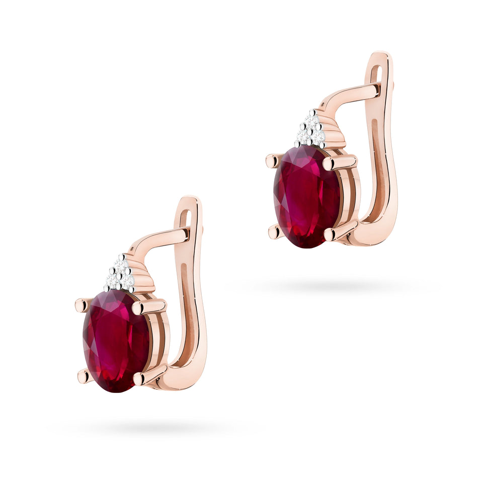 Gold Earrings with 1.00ct Rubies and 0.052ct Diamonds