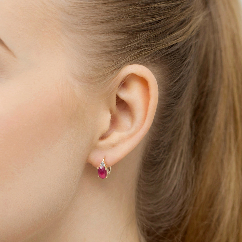 Gold Earrings with 1.00ct Rubies and 0.052ct Diamonds