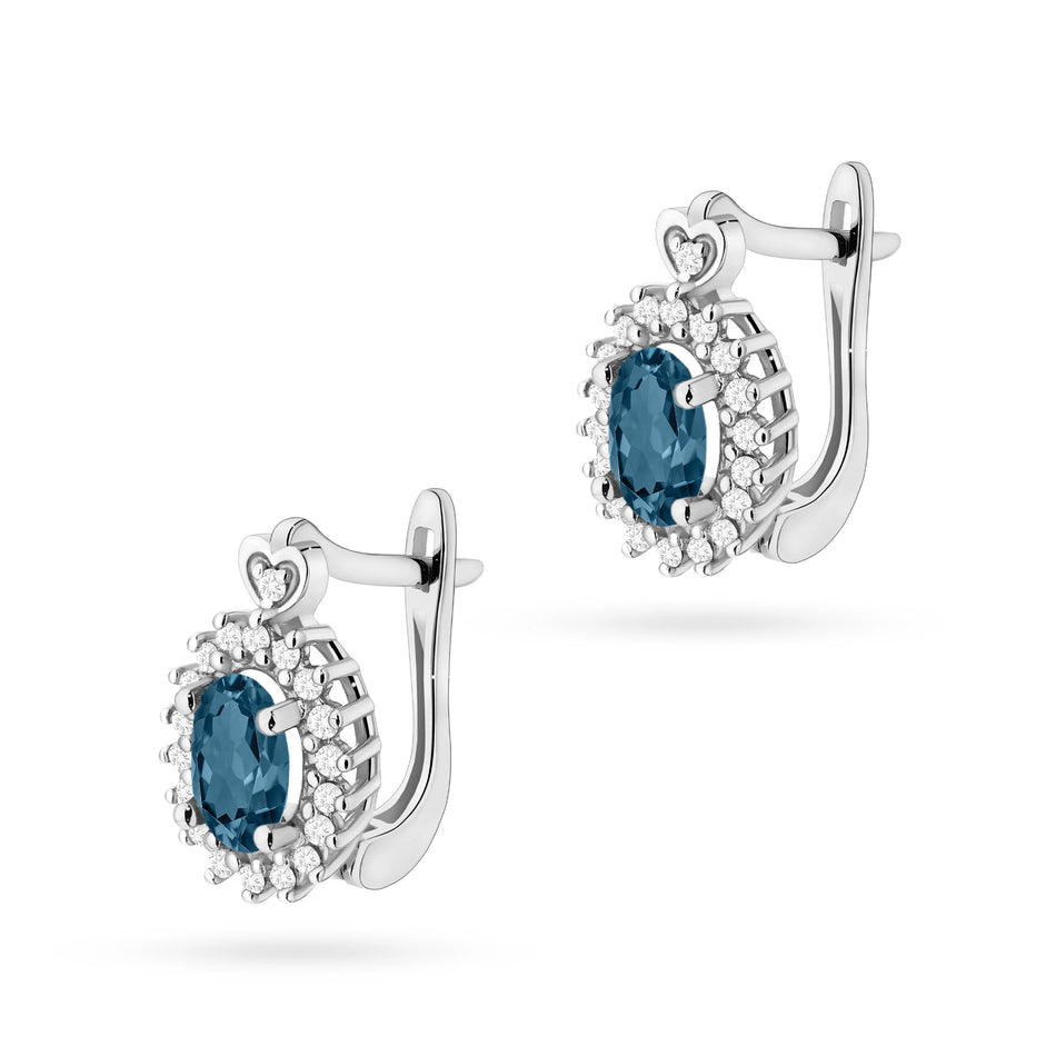 Zlaté náušnice s 0,50ct london blue topazy a 0,19ct diamanty