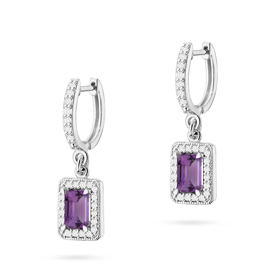 Gold Earrings with 0.50ct Amethysts and 0.34ct Diamonds