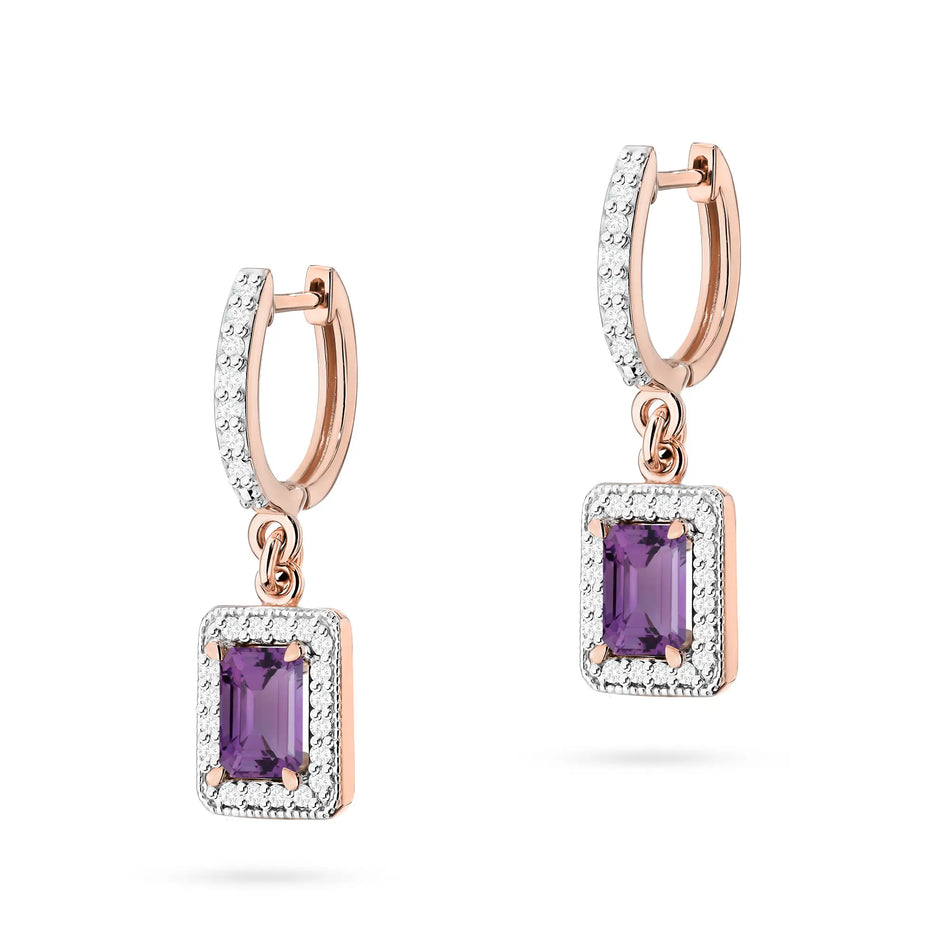Gold Earrings with 0.50ct Amethysts and 0.34ct Diamonds