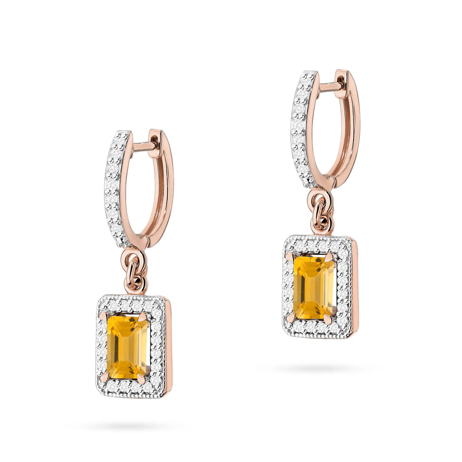 Zlaté náušnice s 0,60 ct citrínmi a 0,34 ct diamantmi