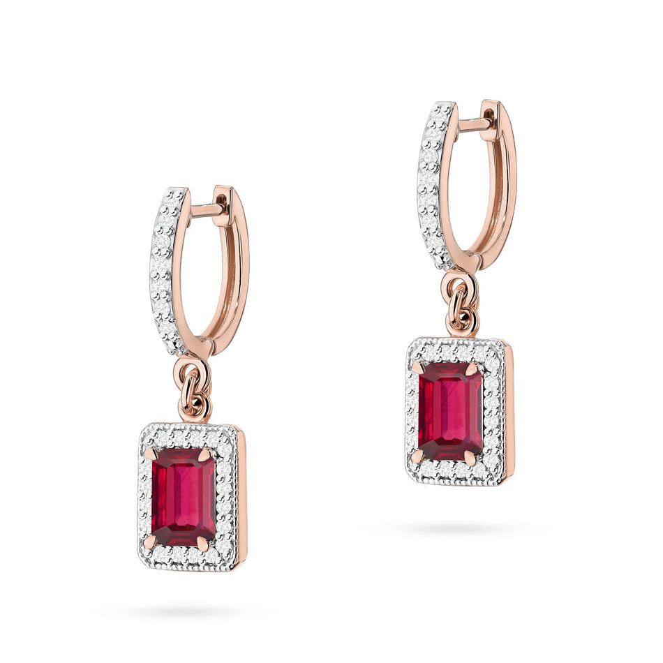 Gold Earrings with 0.80ct Rubies and 0.34ct Diamonds