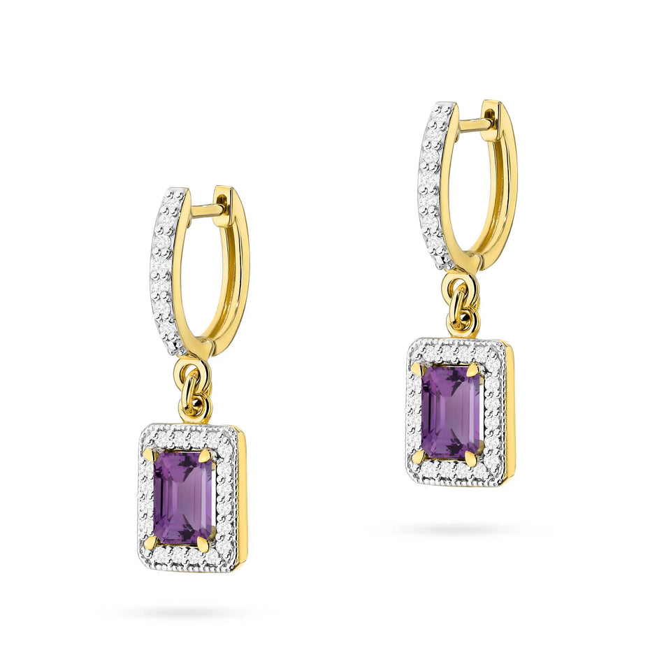 Gold Earrings with 0.50ct Amethysts and 0.34ct Diamonds